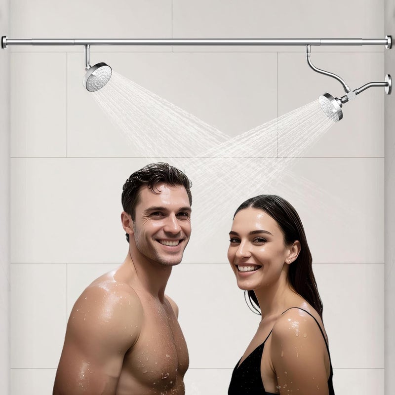 NTPN Dual Shower Head for Couples, High Pressure Double Shower Head for Two People Rod, Two Showerhead System with 3 Spray Modes Fit 2 Person Bathroom, Gifts for Women Men (Chrome, Unibody Design) - Image 1